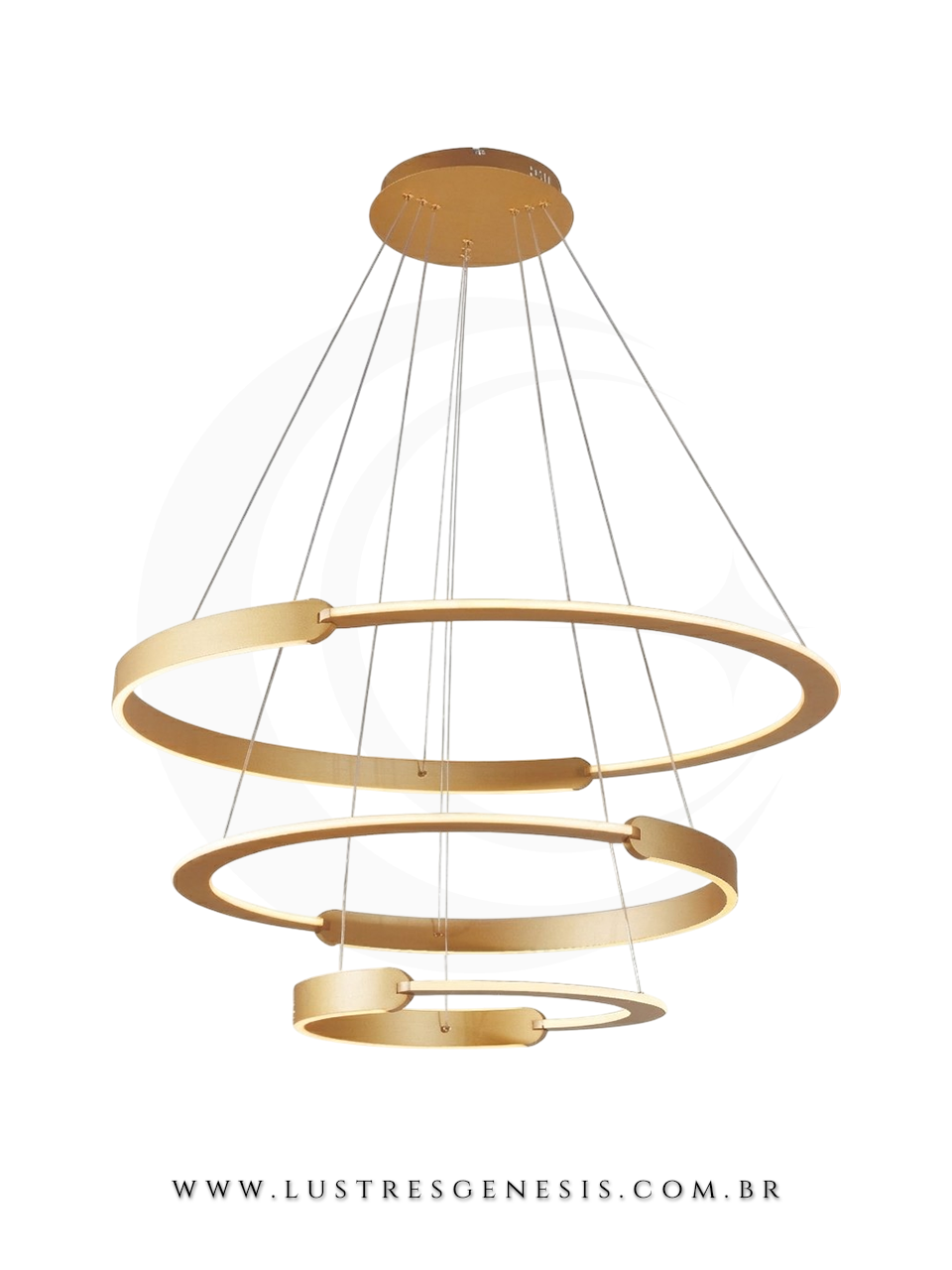 Lustre Pendente Moderno Alum&iacute;nio Acr&iacute;lico LED DCD03087 Dourado Bivolt 226W 3000K &Oslash;40x60x80cm, Sala de Jantar, P&eacute; Direito Duplo